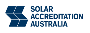 Logo for Solar Accreditation Australia featuring a blue geometric "S" and the organization's name in bold, uppercase blue letters.