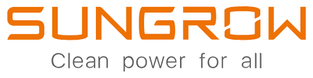 The image shows the Sungrow logo in orange text above the gray slogan "Clean power for all" on a white background.
